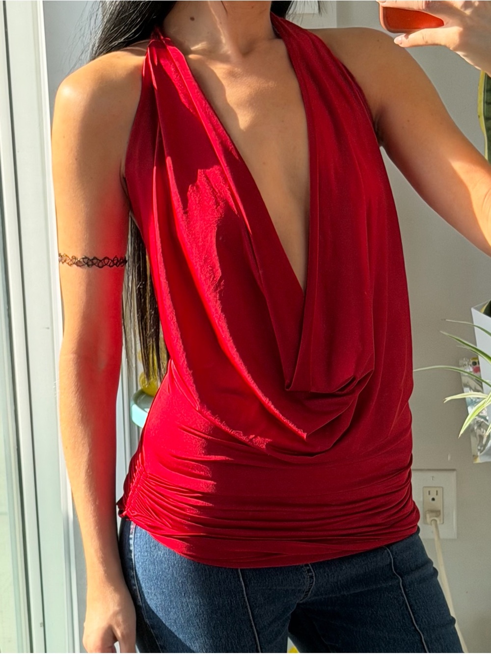 Women's Red Draped Halter Camisole Top